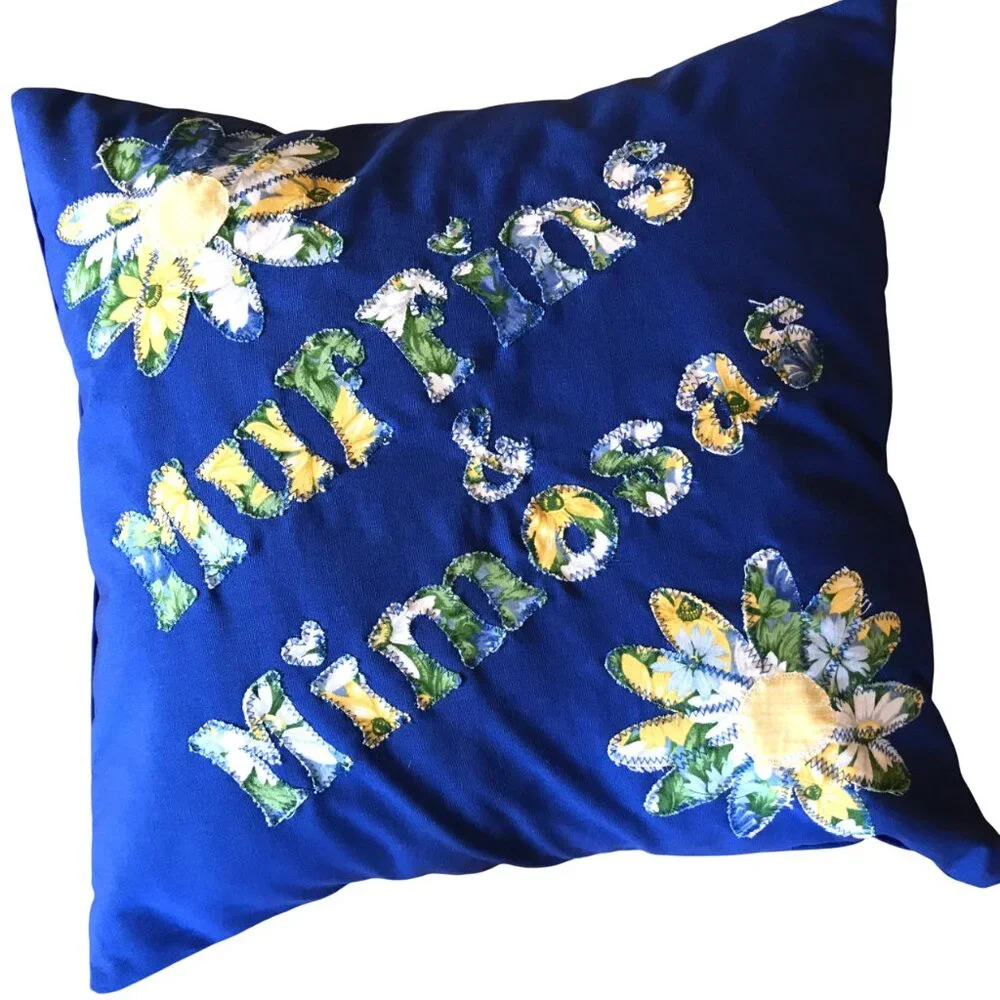 Handmade Cottagecore Pillow Cover, Whimsical Spring Summer Muffins Mimosas 16x16